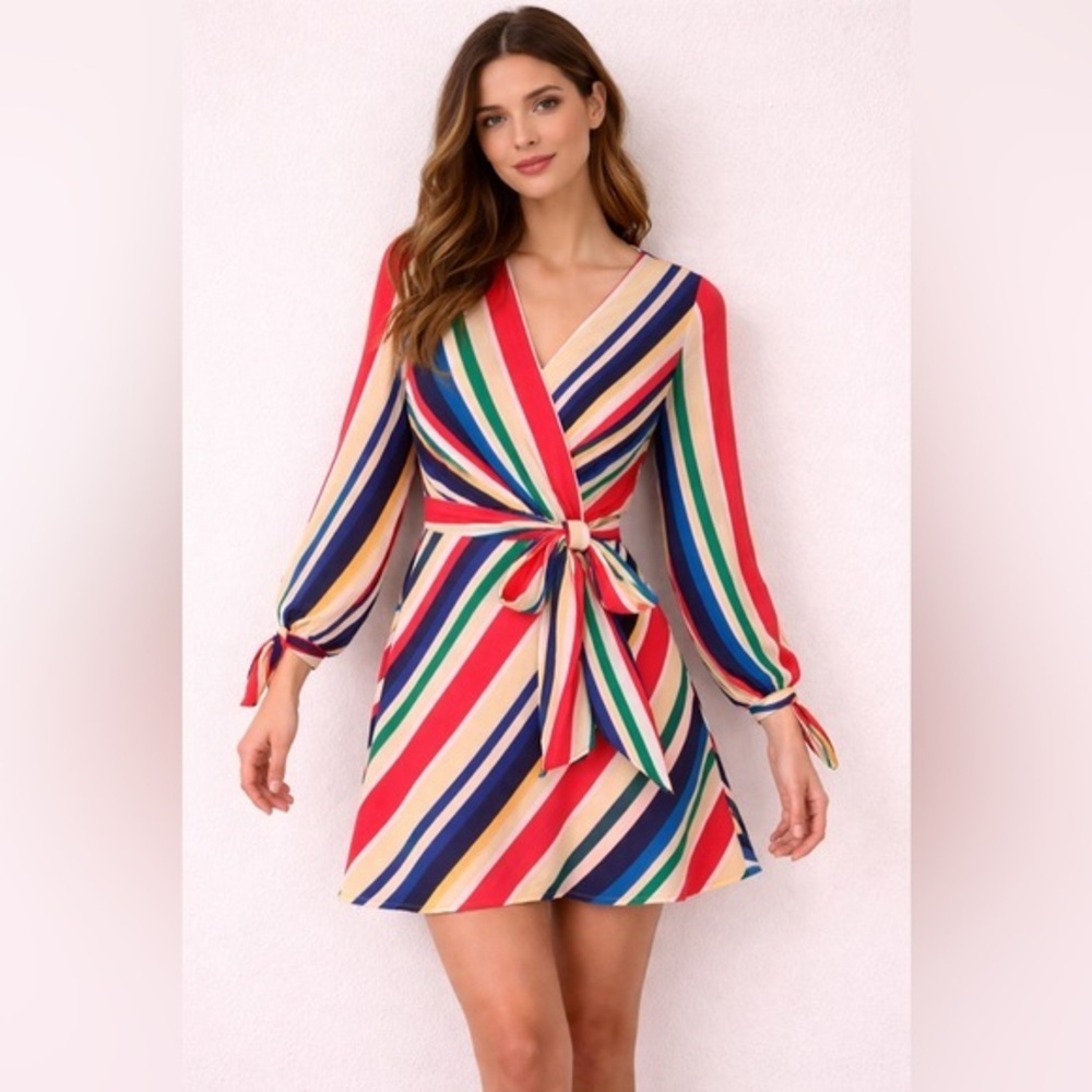 Dress Sleeves Multicolor V-Neck Wrap Size XS-S